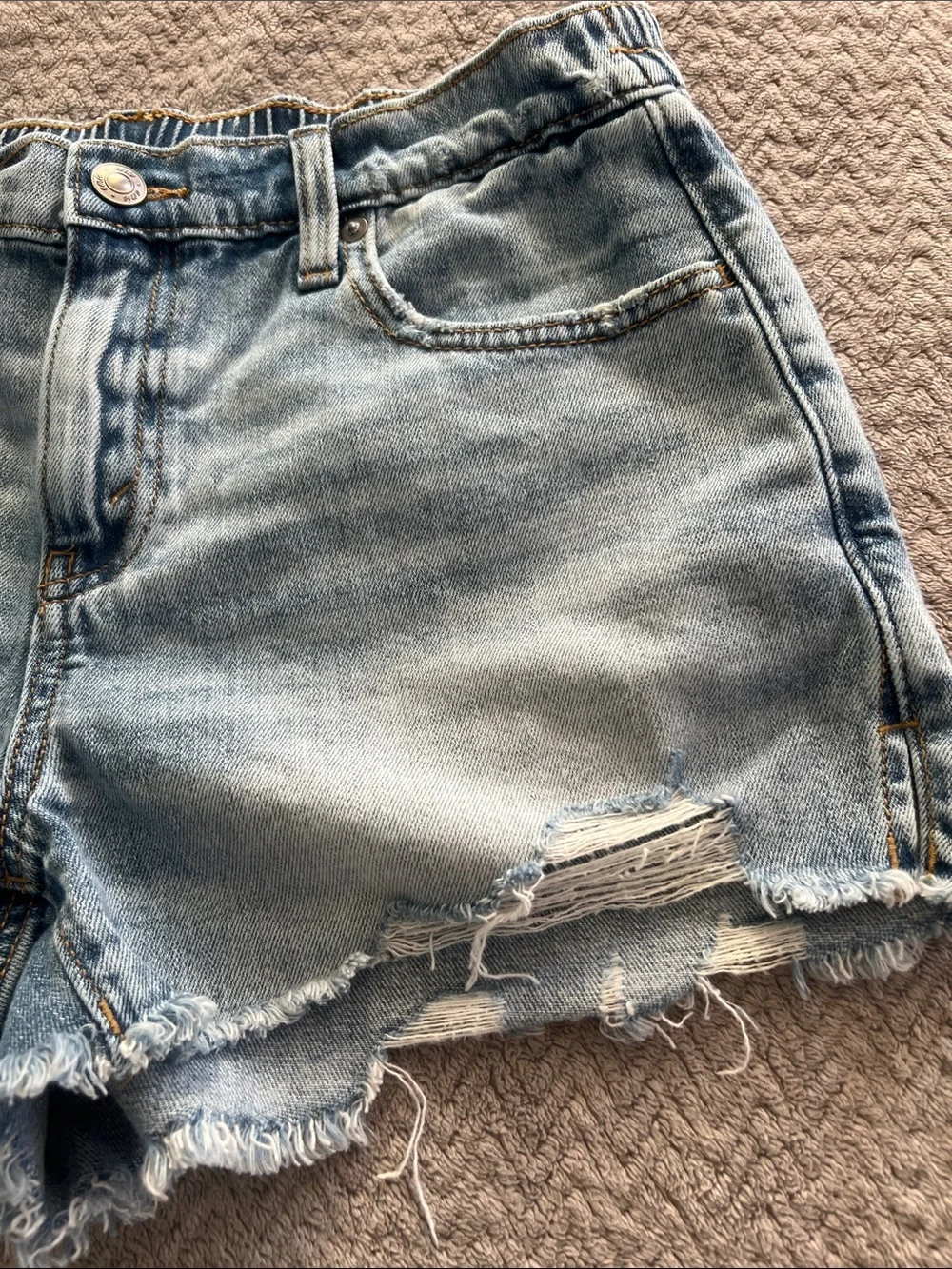 Aerie Low Rise Light Wash Blue Denim Stretch Waist Shorts Size Small